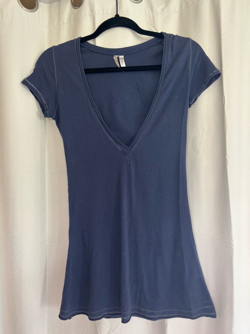 Vintage Parang Y2K Fitted Navy Blue Deep V-Neck Women's Short Sleeve